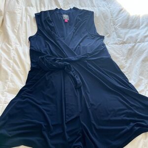 Vince Camuto Deep Navy Sleeveless Wrap Dress with Waist Tie